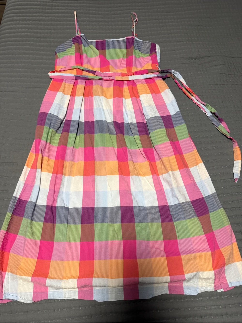 kate spade Multicolor Plaid Midi Sundress in Pink, Orange & Green